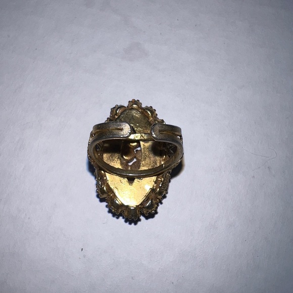 Vintage signed Austria dinner ring cobalt and Capri blue rhinestones adjustable - Picture 3 of 5